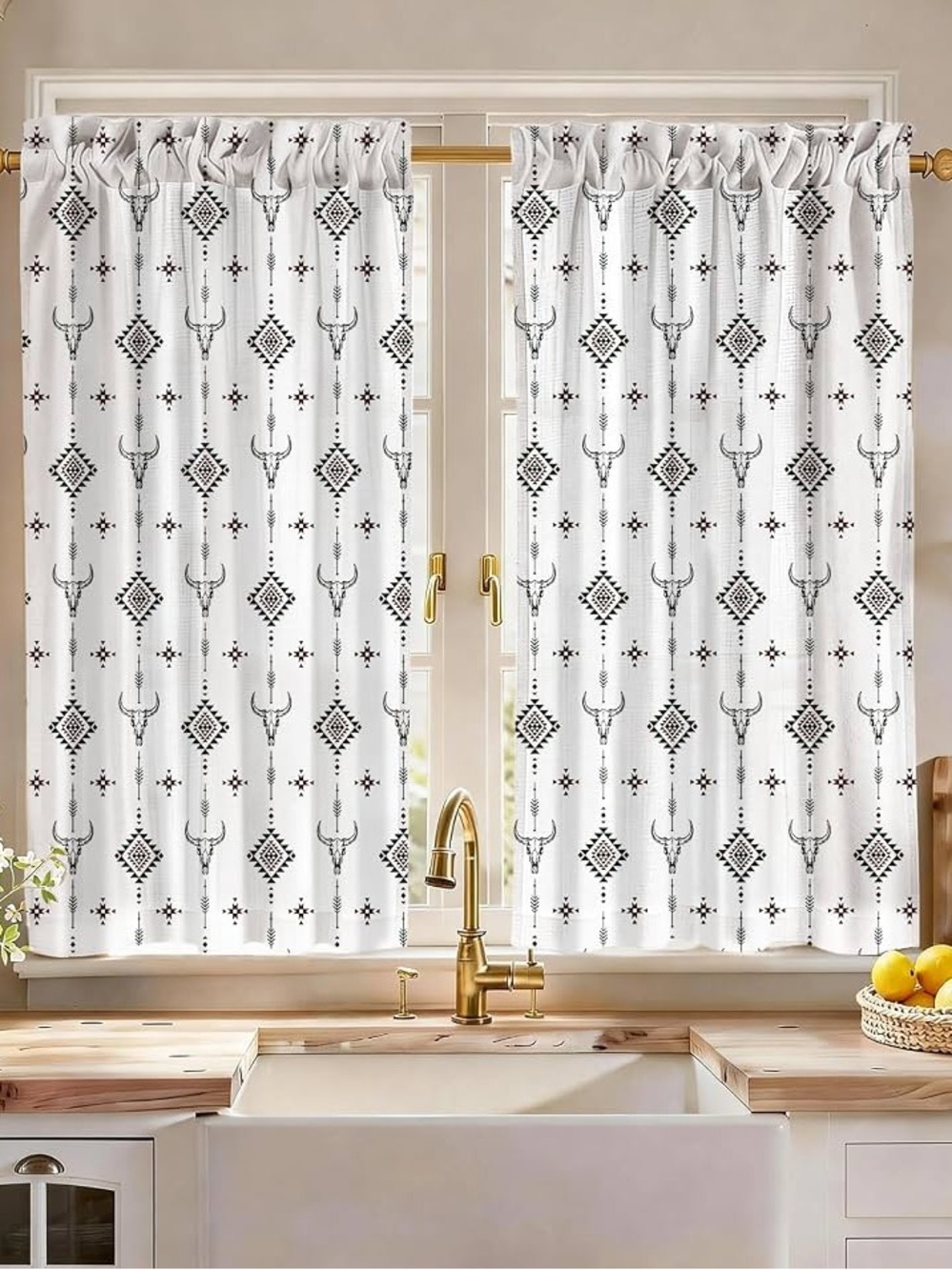 NEW Miss Adola Tier Curtains in Western Cow print 45” linen blend / 2 panels
